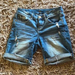 Distress denim shorts
